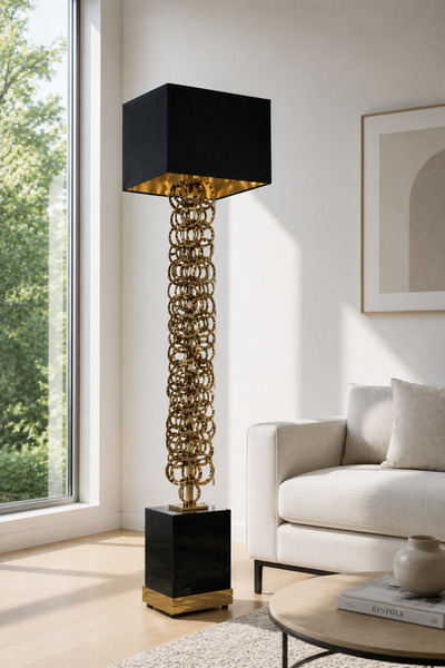 Vinner Luxury Aurelia Antique Brass Sculpture Lambader – Siyah & Gold Detaylı...