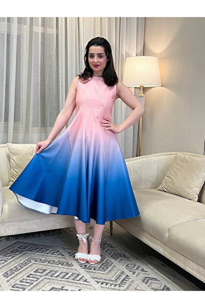 TREASUREISLAND Midi Ombre Dress in Pink and Blue