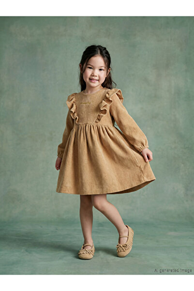 LC Waikiki Rmz Gi̇yi̇m Farkiyla Ruffled Girls' Corduroy Dress