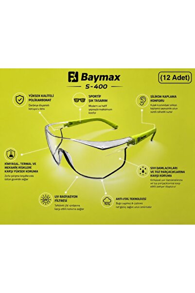 Baymax S400 Çapak İş Güvenlik Gözlük (12 ADET)