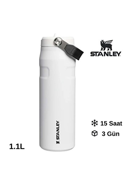 Stanley The Iceflow Flip Straw Thermos Cup with Straw 1.1 Lt Flask White-Black