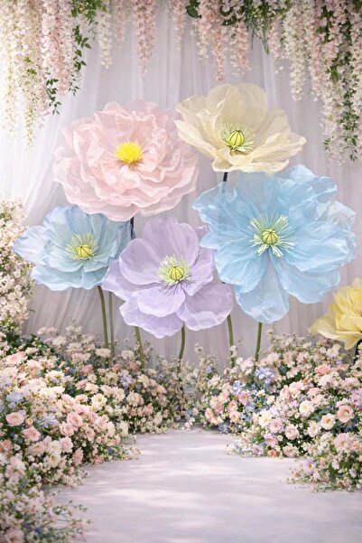 Gradina Carolinei Set 5 flori gigant pastel organza