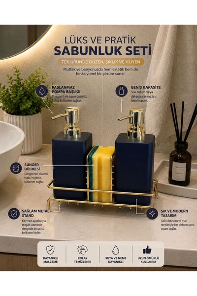 GLORİNDA HOME LÜKS LİLA RENK GOLD DETAYLI SABUNLUK,DETERJANLIK VE SÜNGERLİKLİ...