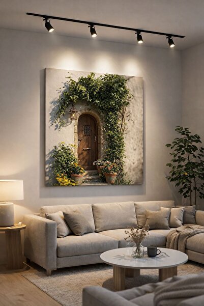 zeyrada Premium 3D Efektli Özel Tasarım Bahçe Kapısı Ve Çiçekler Kanvas Tablo...