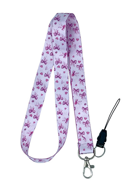 StormiStoretr Mor Pembe Fiyonk Desenli Boyun Askı İpi Yaka Kartı İpi Lanyard Hemşire Doktor Öğretmen
