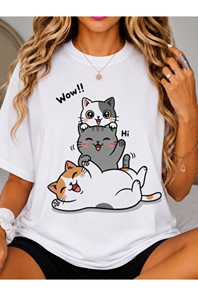 EYMORA Cute Kitten Figure Crew Neck T-Shirt