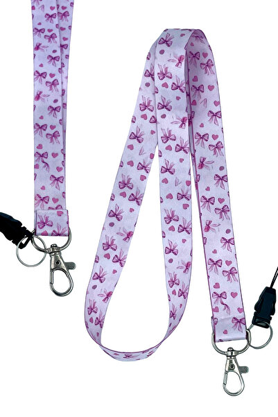 StormiStoretr Mor Pembe Fiyonk Desenli Boyun Askı İpi Yaka Kartı İpi Lanyard Hemşire Doktor Öğretmen
