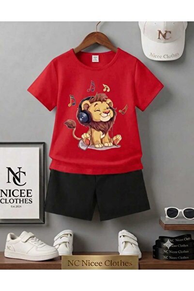 NC Nicee Clothes Summer Children's T-Shirt Shorts Unisex (Lion Listening to M...