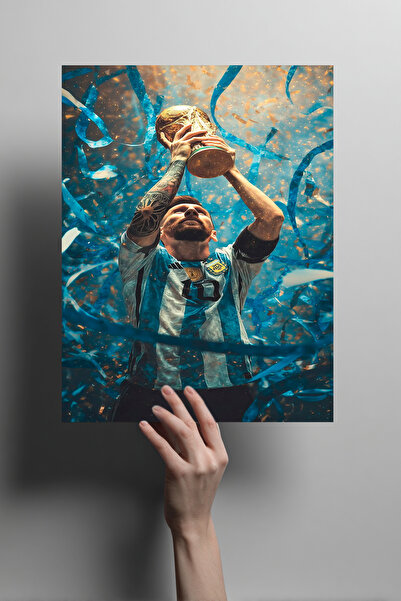 Metalino Arjantin Lionel Messi Şampiyonluk Metal Poster – Dünya Kupası Taraft...