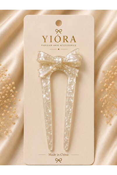 yiora Premium Series Imported Bone Luxury Acetate Bow Detailed U-Shaped Bun H...
