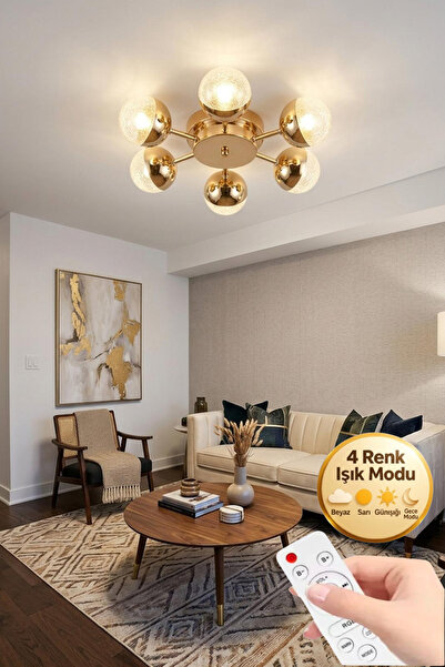Lüxev Lighting Mia Model Gümüş 6"lı Ledli 3 Renk Modu Kristal Salon Mutfak Ya...