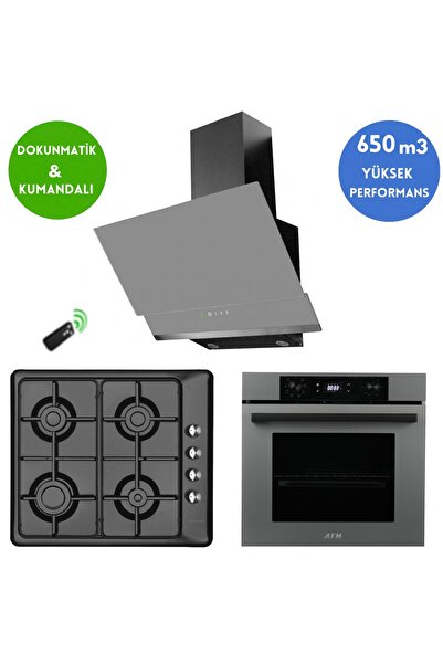 Eminçelik ve AFM TECH Marka/ Nile Antrasit-Gri Ankastre Set (31 222 Siyah Ema...