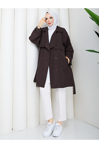 RACE FASHİON Semi-Lined Torino Fabric Oversize Trench Coat Rc3136