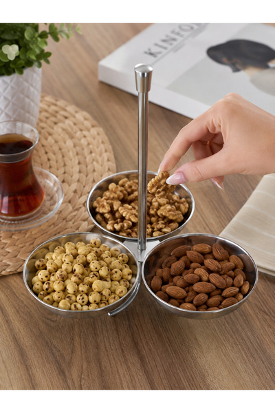 PALU GASTRO Stainless Steel 3-Compartment Snack Bowl with 8 cm Container, Met...