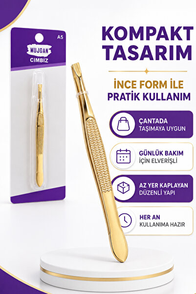 MUJGAN Profesyonel Düz Uçlu Cımbız Gold Renk