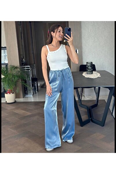 Mzr Collection KADIN SATEN BELİ VARAKLI BAĞCIKLI PANTOLON