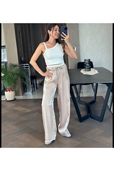 Mzr Collection KADIN SATEN BELİ VARAKLI BAĞCIKLI PANTOLON