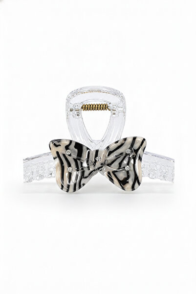 Jack Ferrero Zebra Patterned Bow Detailed Transparent Acrylic Hair Clip Claw ...