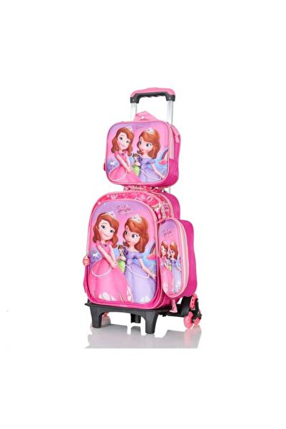 Assoda Girls' school bag with wheels, pencil case, and lunch box, Princess So...