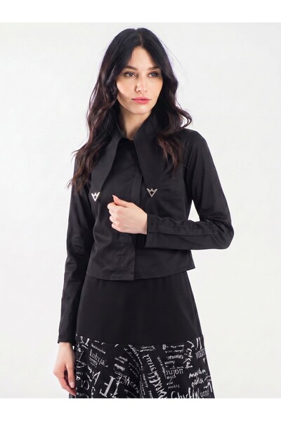 byözlemyazan Cotton Satin Long Collar Detailed Women's Shirt