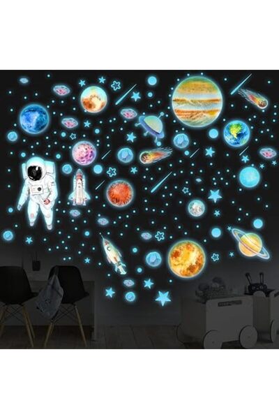 The Bros Glow-in-the-Dark Planet Wall Decals, Self-Adhesive Solar System Astr...