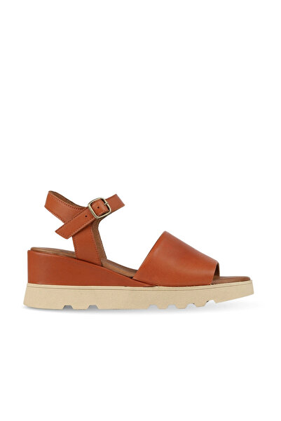 BUENO Tan Dark Leather Women's Wedge Heeled Sandals
