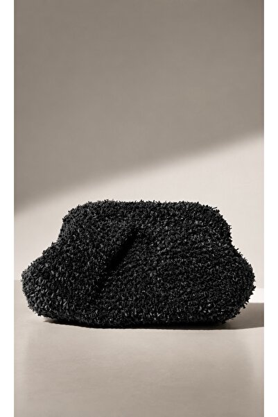 Pullu Raffia Clutch Çanta – El Yapımı Hasır Gece ve Davet Çantası