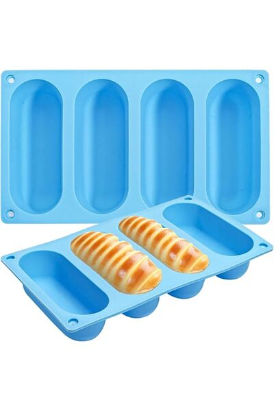 The Bros Hot Dog Bun Pan,2 Pcs Silicone Hot Dog Bun Mould, Mini Baguette Baki...