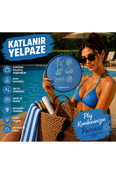 Up Atelier Plaj Modası Katlanabilir Oval Yelpaze Deniz Temalı Model 20cm Çapında