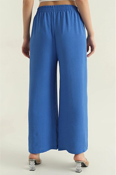 SEREN İŞLER Elastic Waist Ayrobin Fabric Wide Trousers