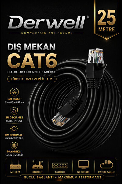 Derwell 25 METRE CAT6 Dış Mekan Outdoor Ethernet Kablosu 23 AWG 0.57mm Kalın ...
