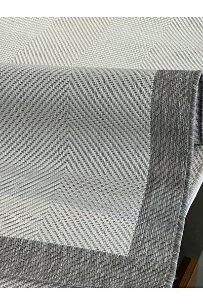 MBA Gri-Krem 516 Jüt Tabanlı Modern Dokuma Kilim Sisal Hasır Halı