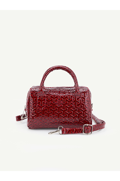 SHAKA Patterned Burgundy Patent Leather Shk184 Faux Leather, Single Compartme...