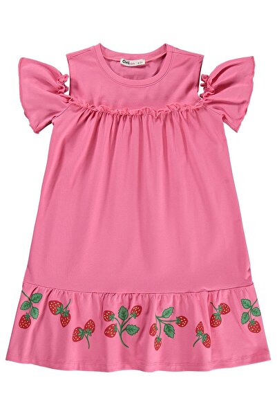 Civil Girls Strawberry Patterned Dress for 6-9 Years - Pink