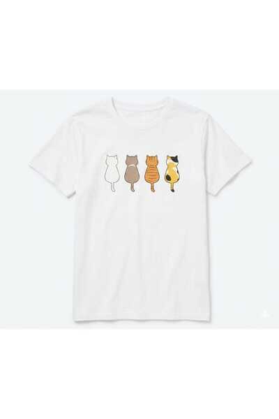KOZİA OUTDOORS Women's Men's Unisex 4 Cute Cats Printed Crew Neck T-Shirt