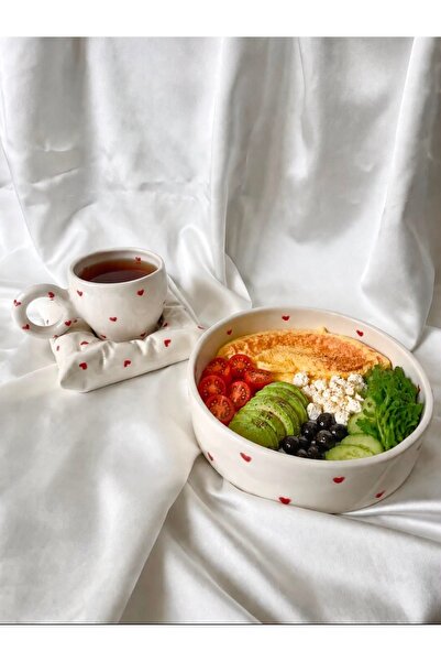 Nouis Handmade Ceramic Bowl with Heart Drawing
