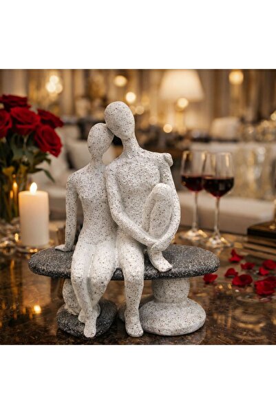 Vivendo Statueta decorativa cuplu pe banca din rasina 20 cm