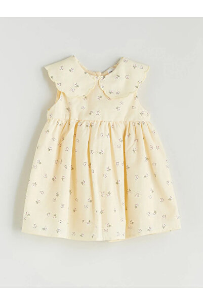 LC Waikiki Sarı Bebe Yaka Çiçekli Kız Bebek Elbise