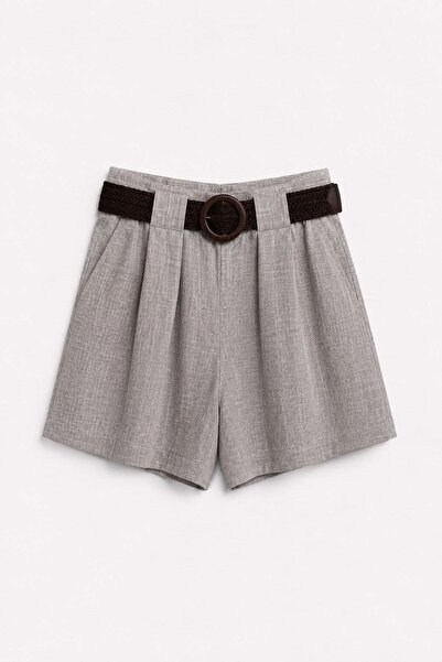 elif teke Knitted Belted Linen Shorts Gray