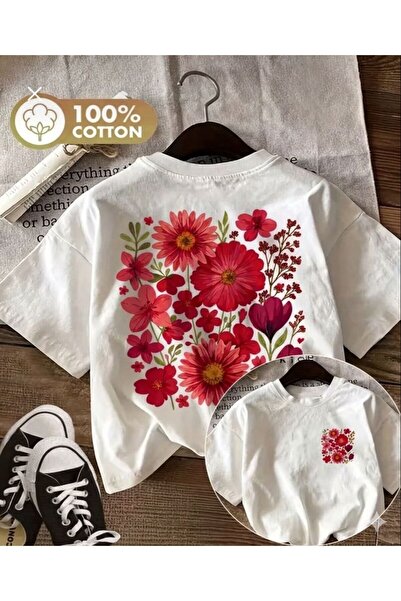 WOMEN'S COLORFUL DAISY FLOWER PRINTED CREW NECK T-SHIRT