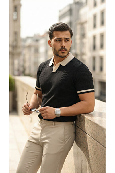 Generic Brand Men's Colorful Collared Mesh Patterned Short Sleeve T-Shirt