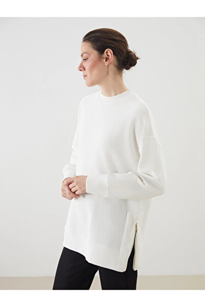 LC Waikiki Ecru Crew Neck Oversize Women's Sweatshirt Tunic