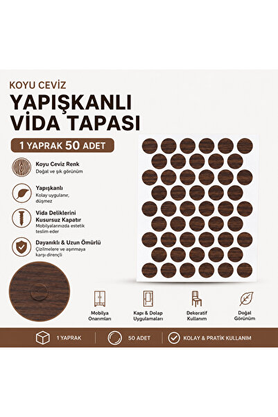 KarapolatYapı Yapışkanlı Yapıştırma Vida Tapası Tıpası Koyu Ceviz Vida Kapatı...