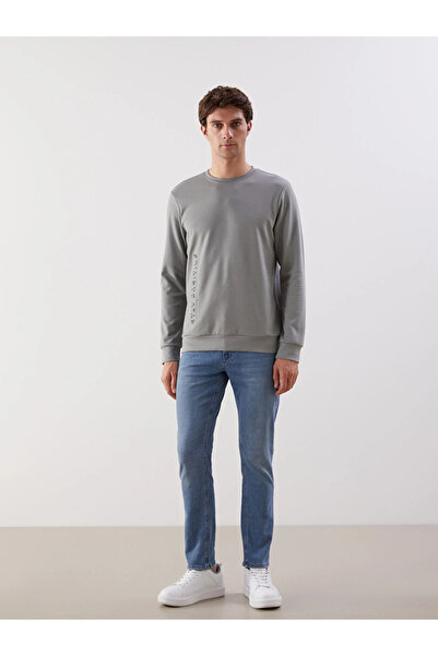 LC Waikiki Gray Crew Neck Long Sleeve Printed Men's Sweatshirt