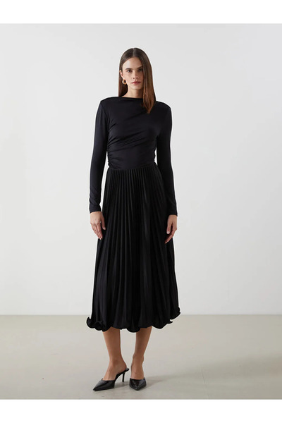 LC Waikiki Black Elastic Waist Chiffon Women's Pleated Skirt