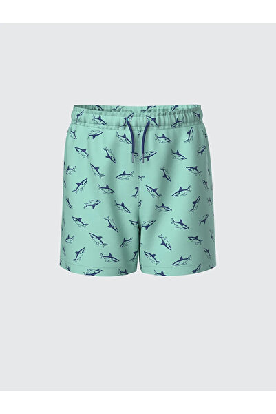 LC Waikiki Turquoise Printed Boys' Swim Shorts with Elastic Waist