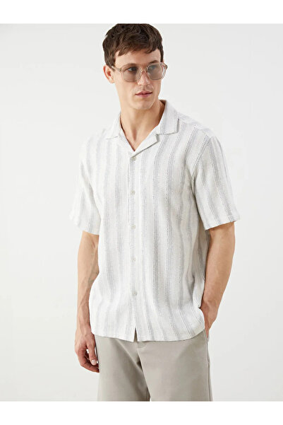 LC Waikiki White Regular Fit Short Sleeve Striped Dobby Men's Shirt