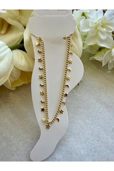 Merishe Jewerly سلسلة كاحل قابلة للتعديل بتصميم القمر والنجمة الذهبية