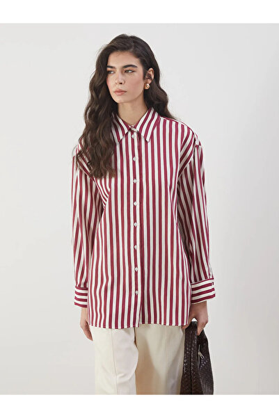 LC Waikiki Burgundy Striped Women's Shirt Tunic