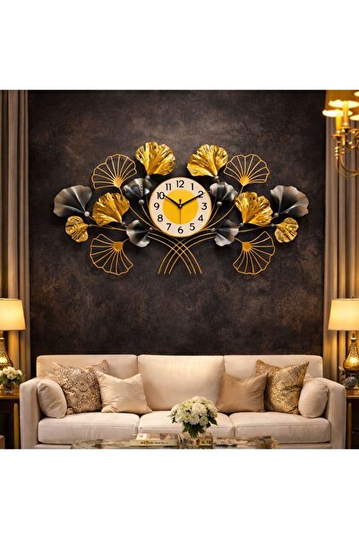 Vivendo Ceas Decorativ de Perete, Design Floral Modern, Metal Auriu si Gri-Ve...